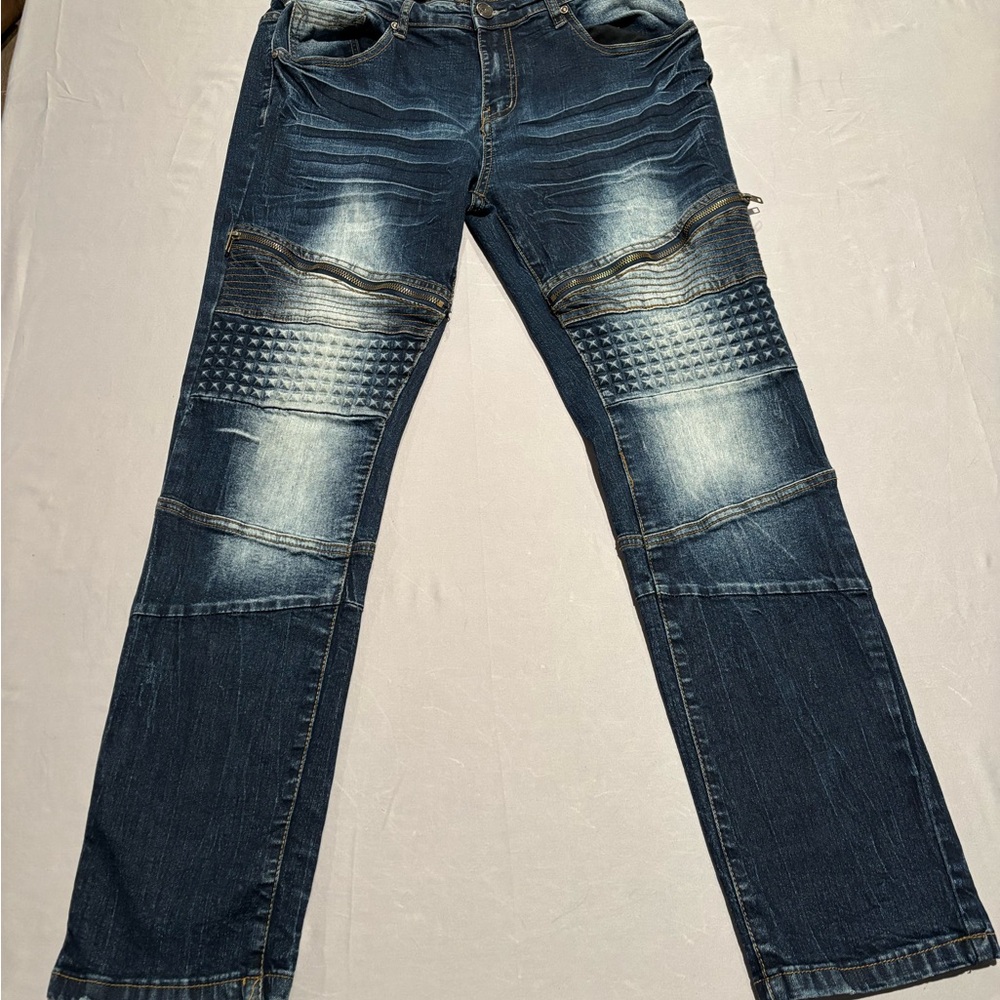 XRAY XP Men's Moto Biker Jeans 34/30 Distressed Studded Zipper Knee Streetwear